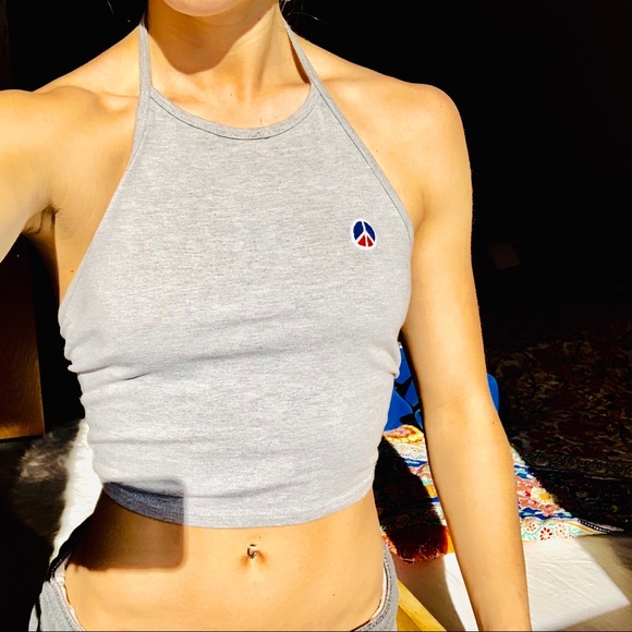 Brandy Melville Tops - Peace sign embroidered halter crop top✌️/ small /